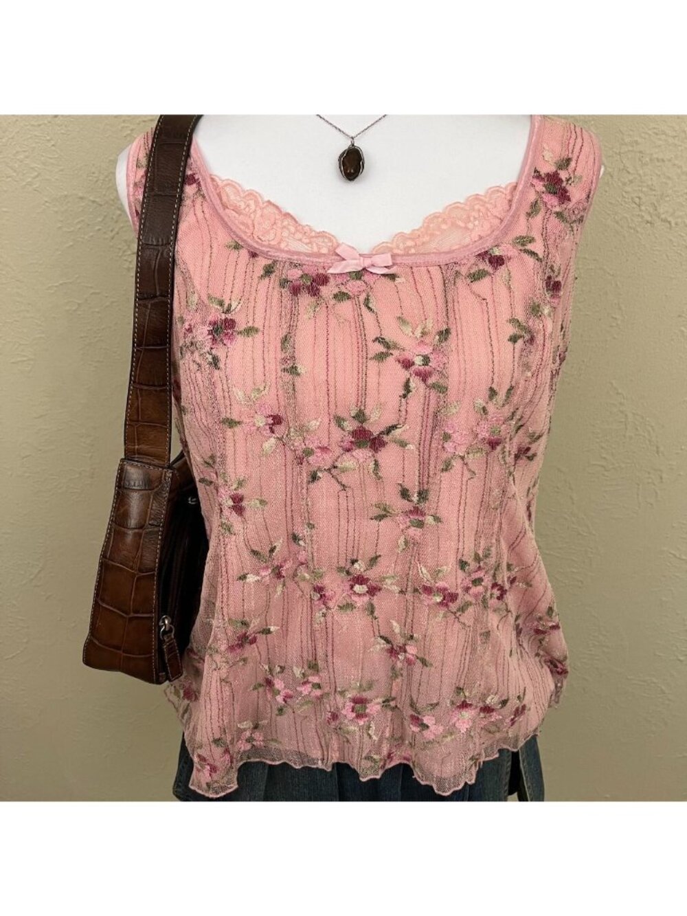 90s y2k pink floral plus size dainty coquette tank top - Picture 3 of 8